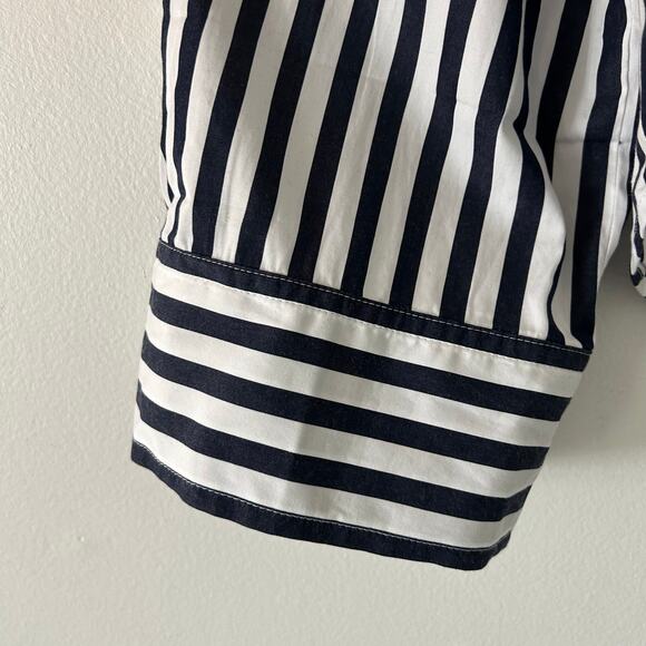 Madewell Women's Y-Neck Button Up Navy Striped Shirt Blouse L Large New - Picture 7 of 12